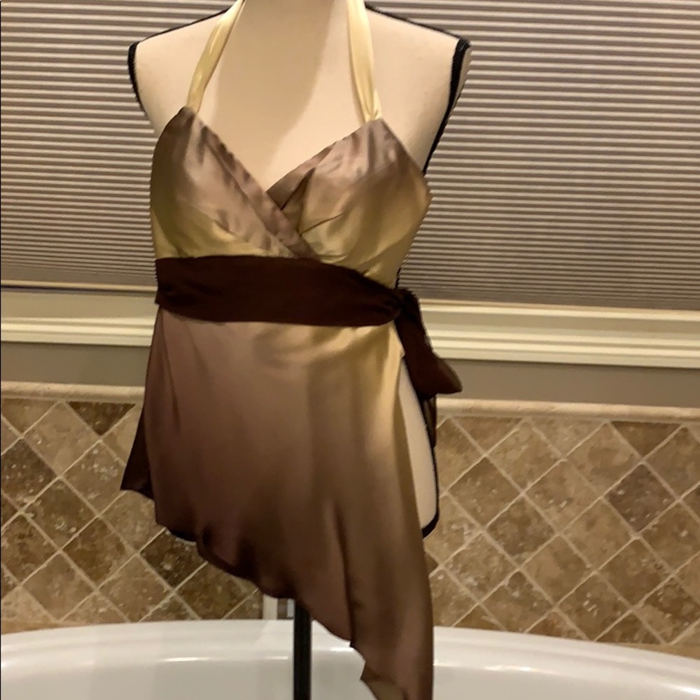100% silk halter top. Almost vintage! Hee hee.